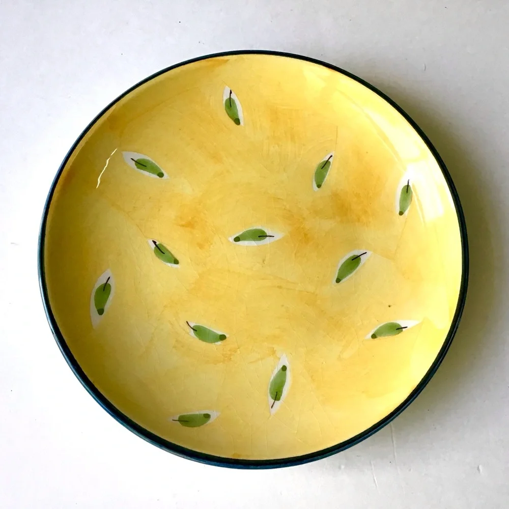 Stonemite Plates 4 Salad Dessert Appetizer 7.5” Hand Painted Yellow Green Leaf